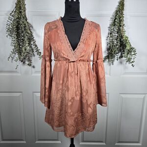 Moon River Dress Fairy Pixie Whimsigoth Lace Long Sleeve Clay Orange Small